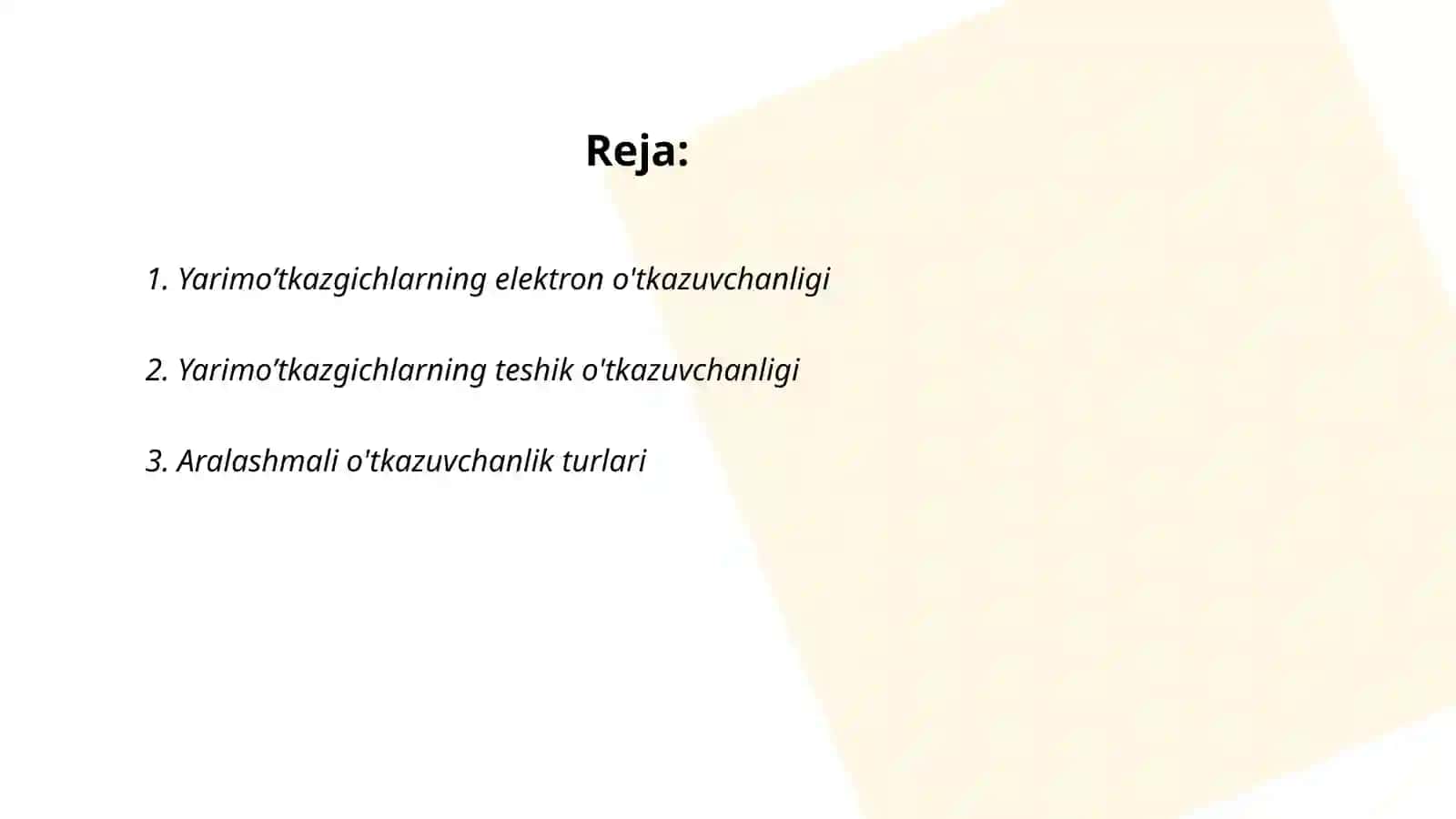 Yarimo’tkazgichlarning xususiy va aralashmali o’tkazuvchanligi. Yarimo’tkazgichlarda Fermi sathi 2