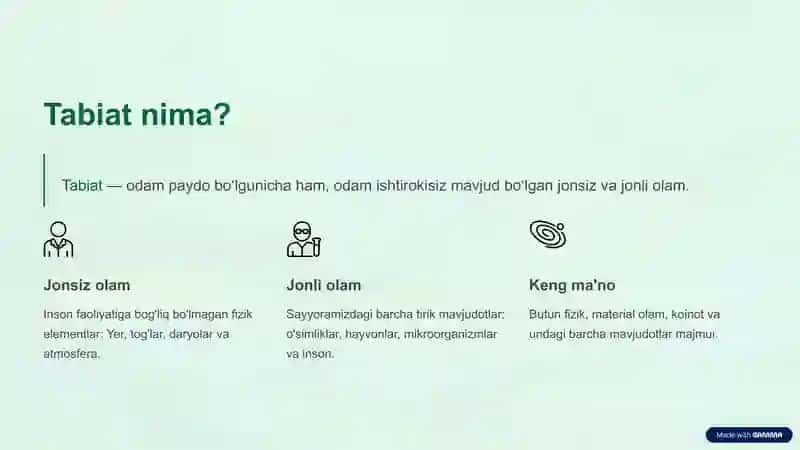 Tabiat va uning komponentlari. 2
