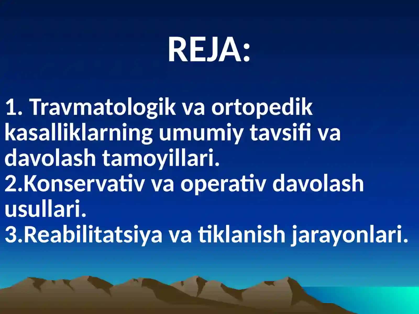 Travmatologik va ortopedik bemorlarni konservativ va operativ davolash va ularning reabilitatsiyasi 2