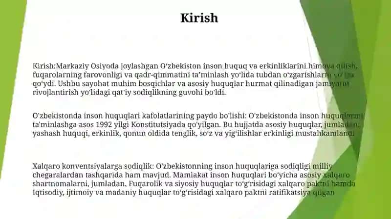 OʻZbekistonda Inson Huquqlari Va Erkinliklari Kafolatining Yaratilishi 2