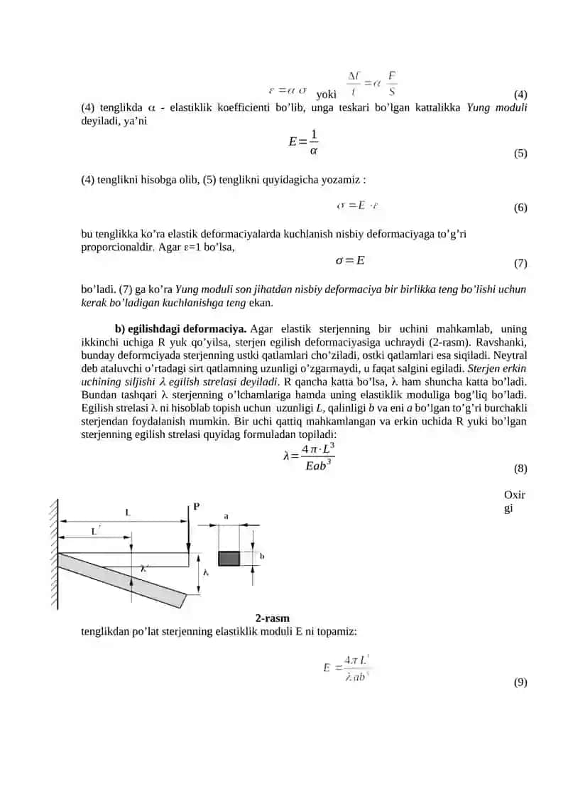 PO’LAT STERJENNING ELASTIKLIK MODULINI ANIQLASH 2