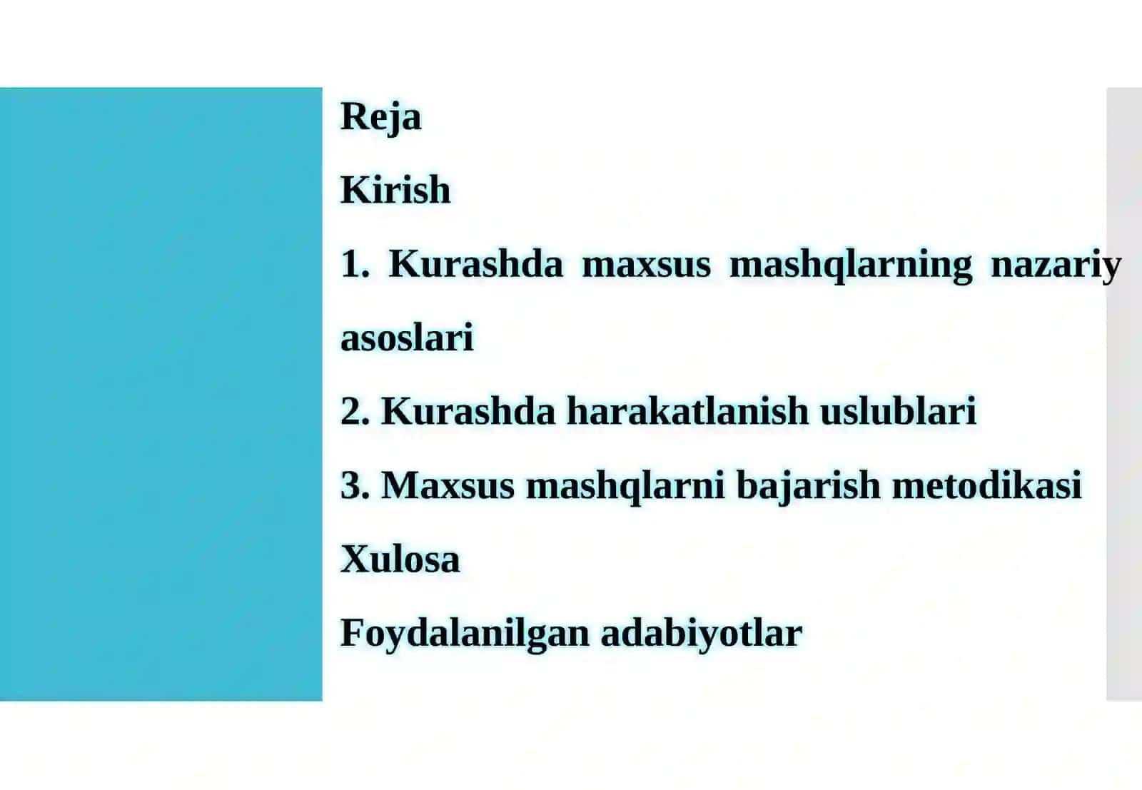 Kurash damaxsus mashqlarni bajarish va harakatlanish uslublari 2