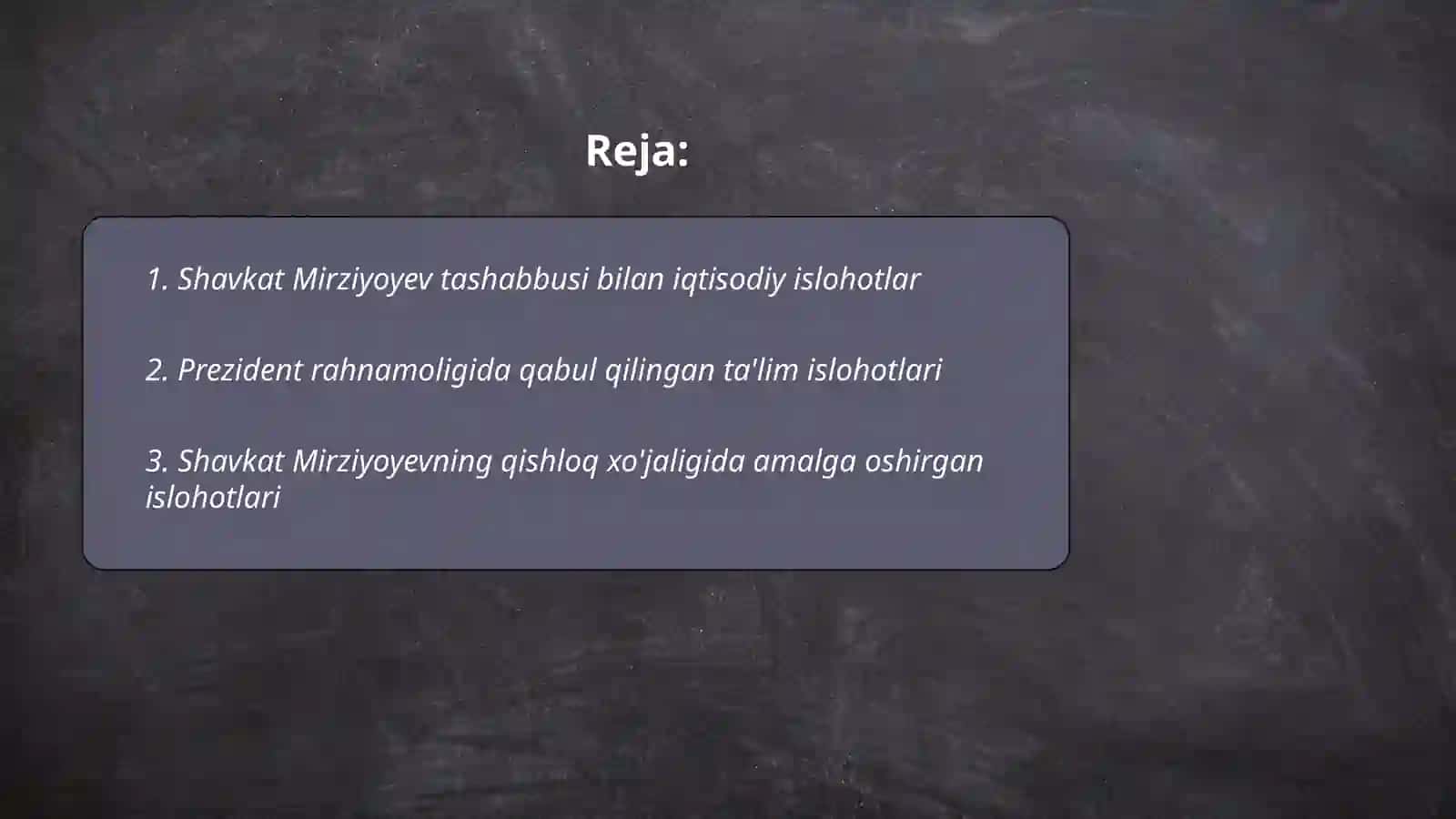 Prezident Shavkat Mirziyoyev haqida malumot rahbarligi va tashabbusi ostida amalga oshirilgan islohotlar 2