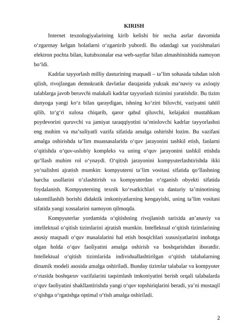 Web 2.0 servislar orqali oʻquv jarayonini tashkil etish BITIRUV MALAKAVIY ISHI 2