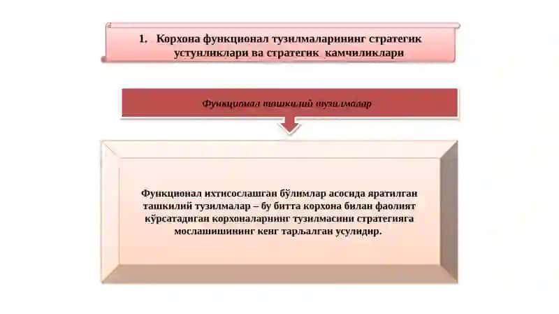 Корхона бошқарувифункционал тузилмаларининг стратегик афзалликлари ва камчиликлари 2