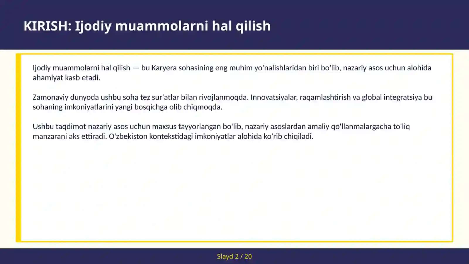 Ijodiy muammolarni hal qilish 2