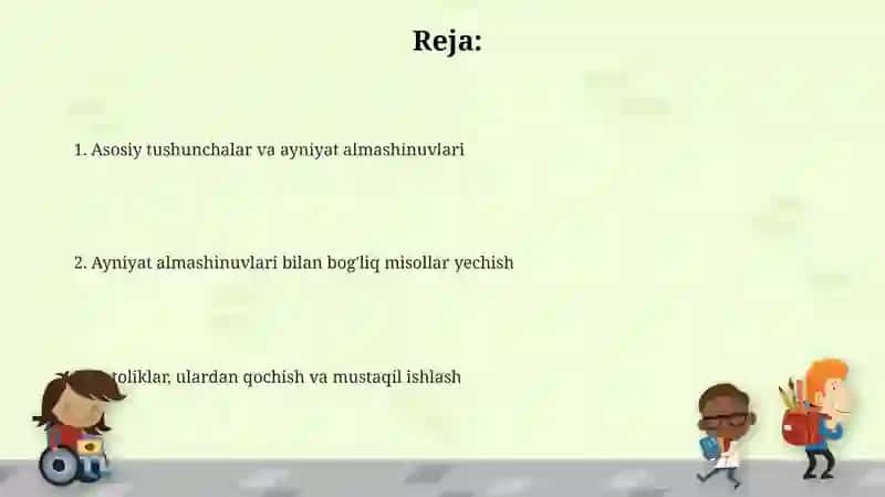 Asosiy tushunchalar va ayniyat almashinuvlari 2