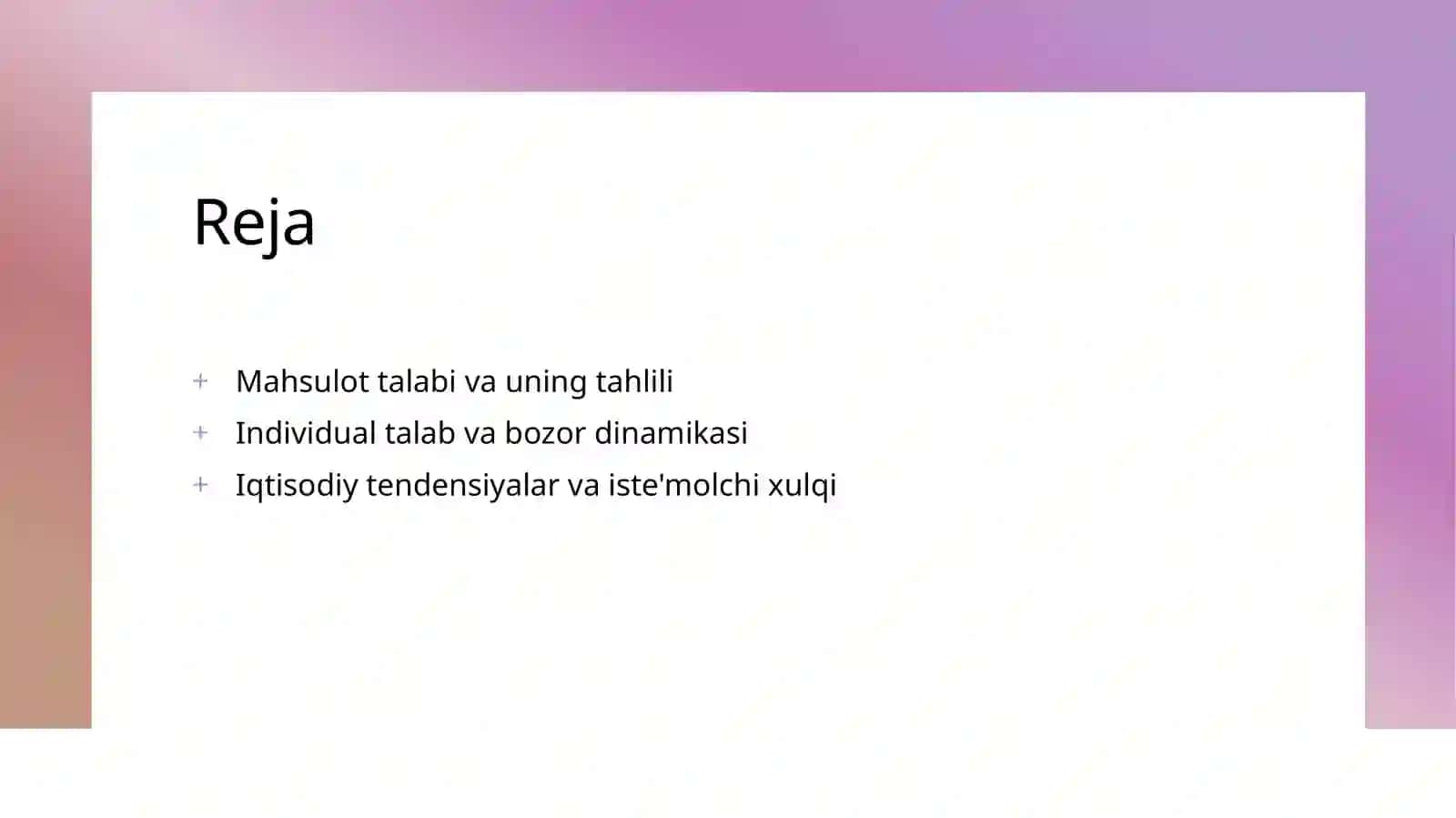 BIROR MAHSULOT BOʻYICHA INDIVIDUAL VA BOZOR TALABINING TAHLILI 2