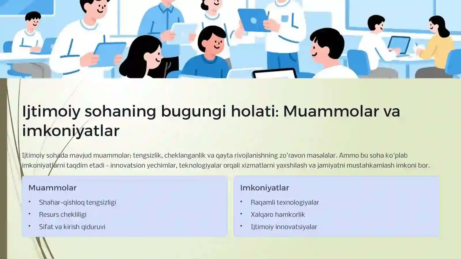 Ijtimoiy sohadagi o'zgarishlar: Kelajak sari yo'l 2
