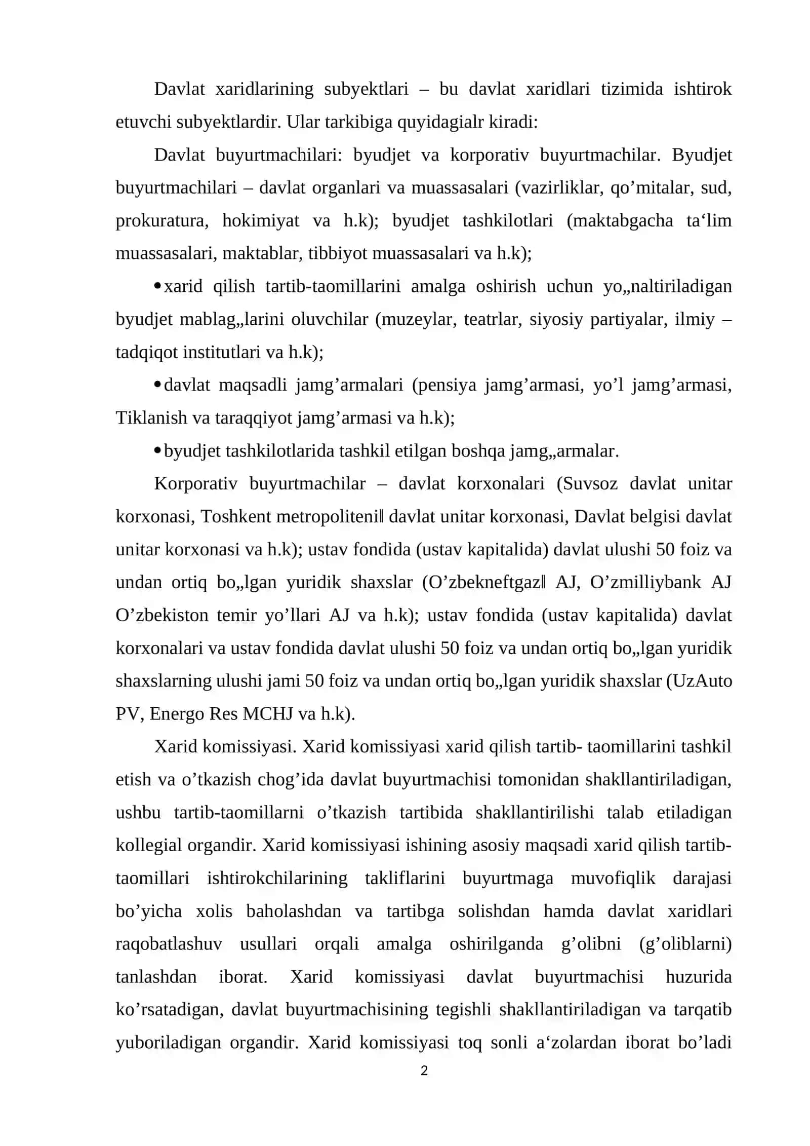 Davlat xaridi tizimining subyektlari va xarid predmeti 2