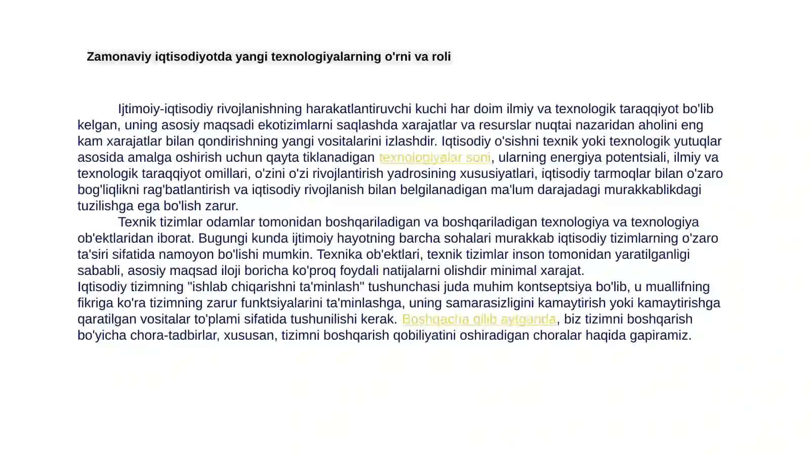 IQTISODIYOTDA TEXNOLOGIYANING O’RNI 2