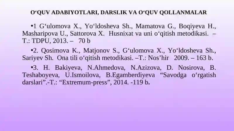 Husnixat va uni oʻqitish metodikasi 2