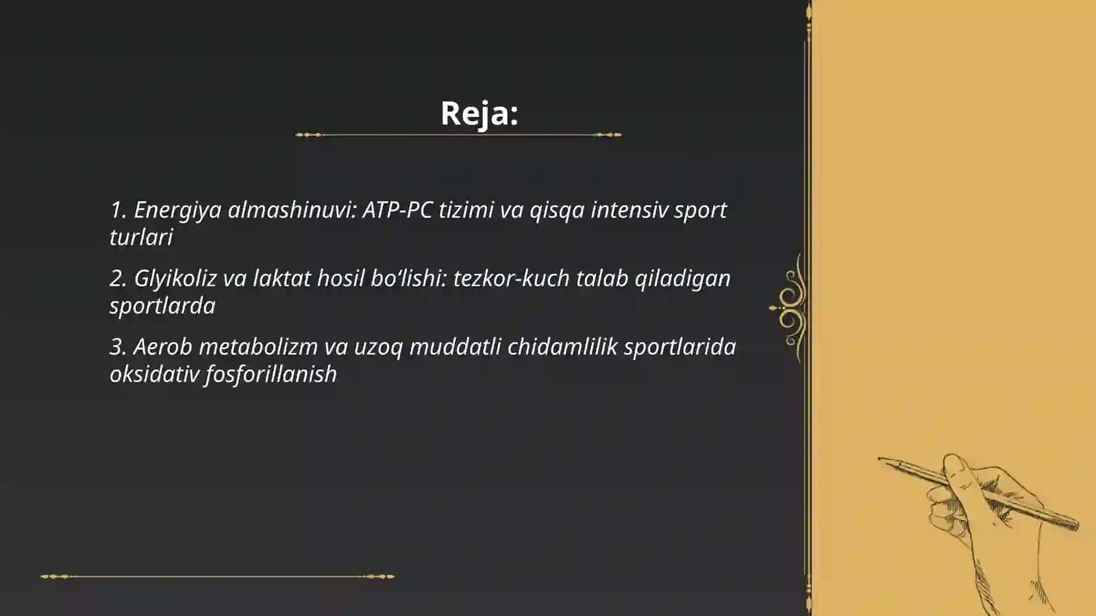 Tanlab olingan sport turlariga biokimyoviy xarakteristika 2