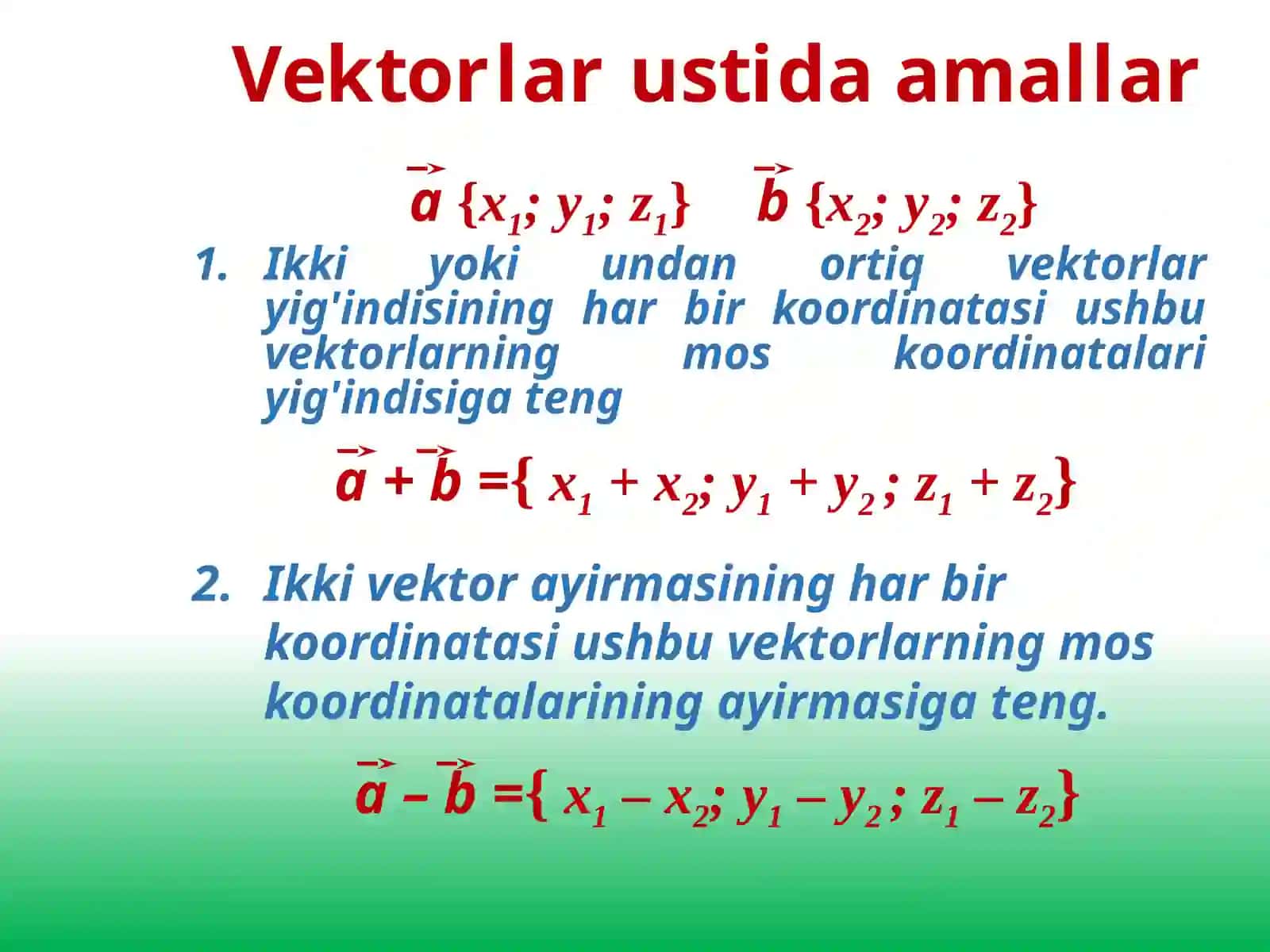 Vektorlar.Vektorlarning koordinatalari 2