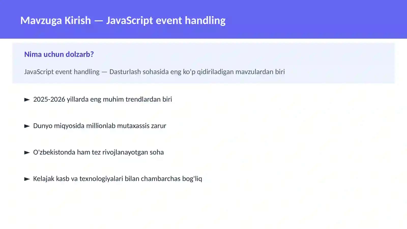 DASTURLASH | JAVASCRIPT VA WEB 2