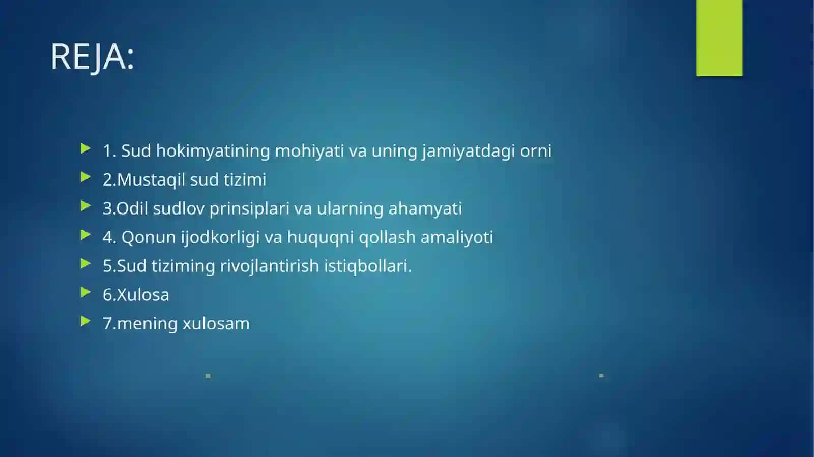 MUSTAQIL VA ODIL SUD TIZIMI.QONUN IJODKORLIGI VA HUQUQINI QOLLASH AMALIYOTI 2
