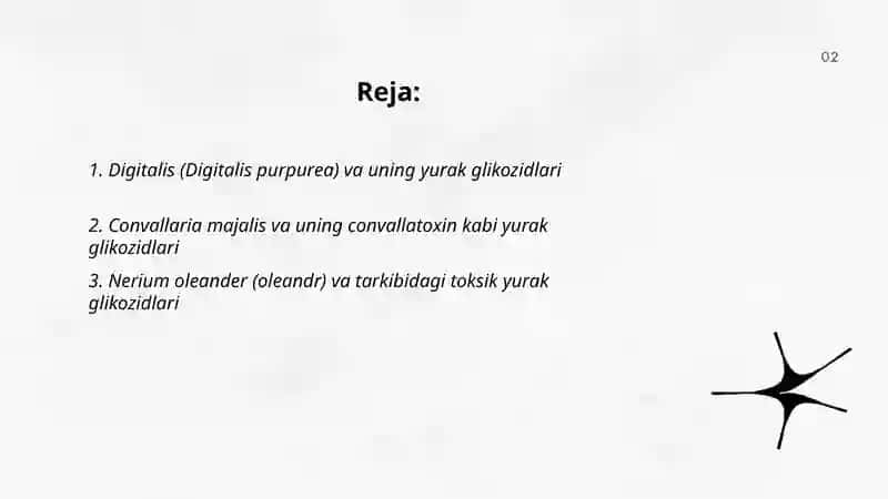 Tarkibida glikozidlar va yurak glikozidlari saqlovchi dorivor o'simliklar va mahsulotlar 2