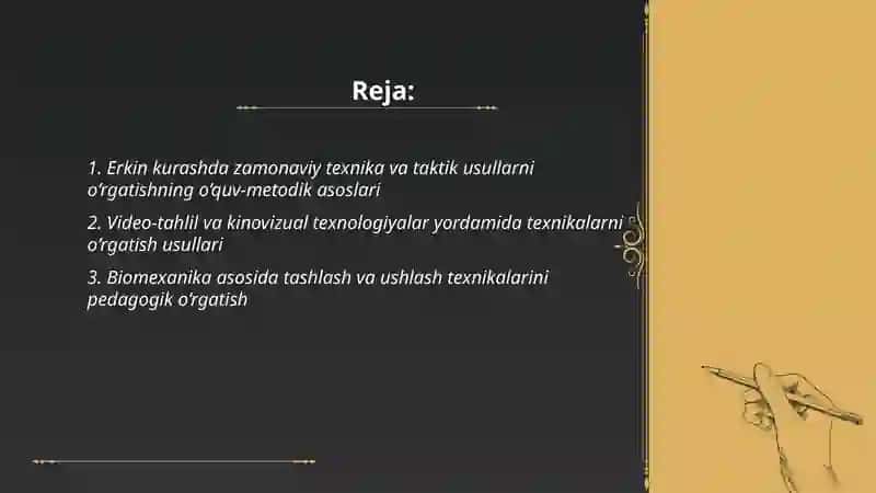 Erkin kurash boʻyicha texnik usullarni oʻrgatish 2