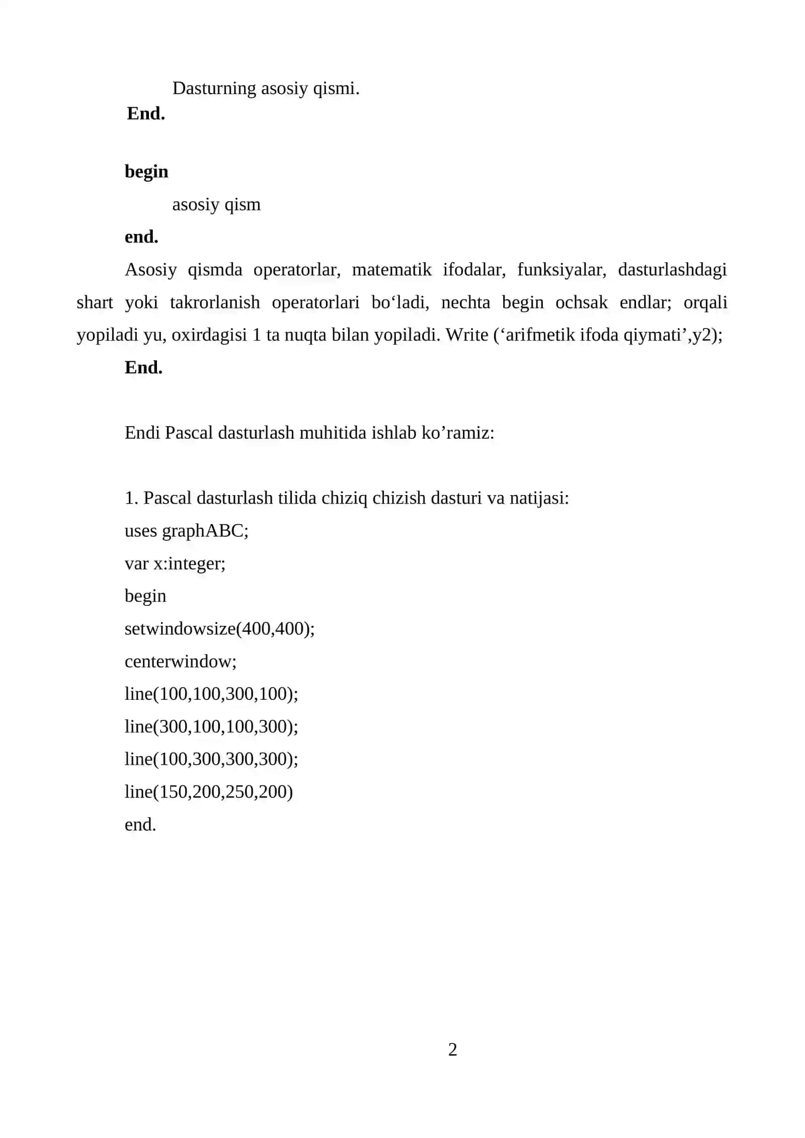 Oddiy geometrik figuralarni chizish dasturi 2