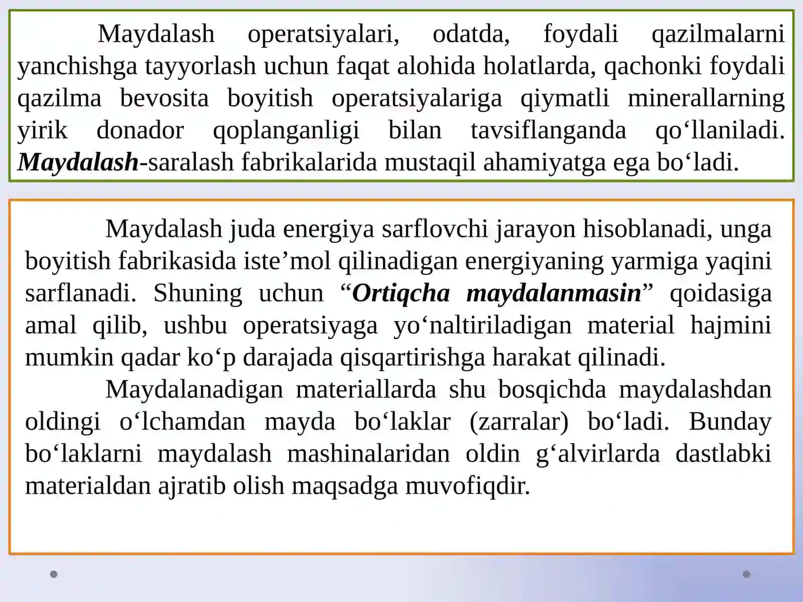 MAYDALASH DARAJASI, MAYDALASH BOSQICHLARI VA MAYDALASH USULLARI 2