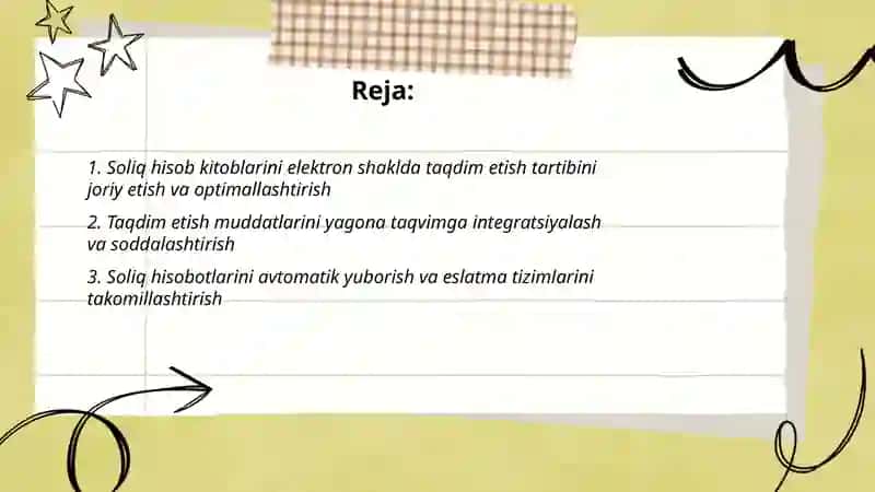Soliq hisob kitoblarini taqdim etish tartibi va mudatlarini takomillashtirish 2