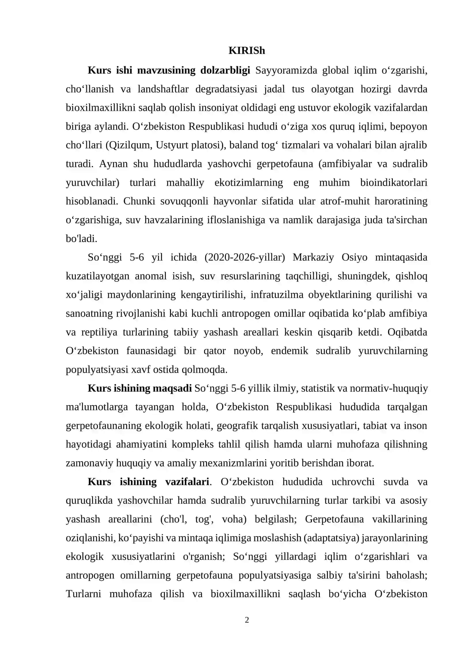 O‘zbekiston gerpetofaunasi tarqalishi, ekologiyasi va ahamiyati 2
