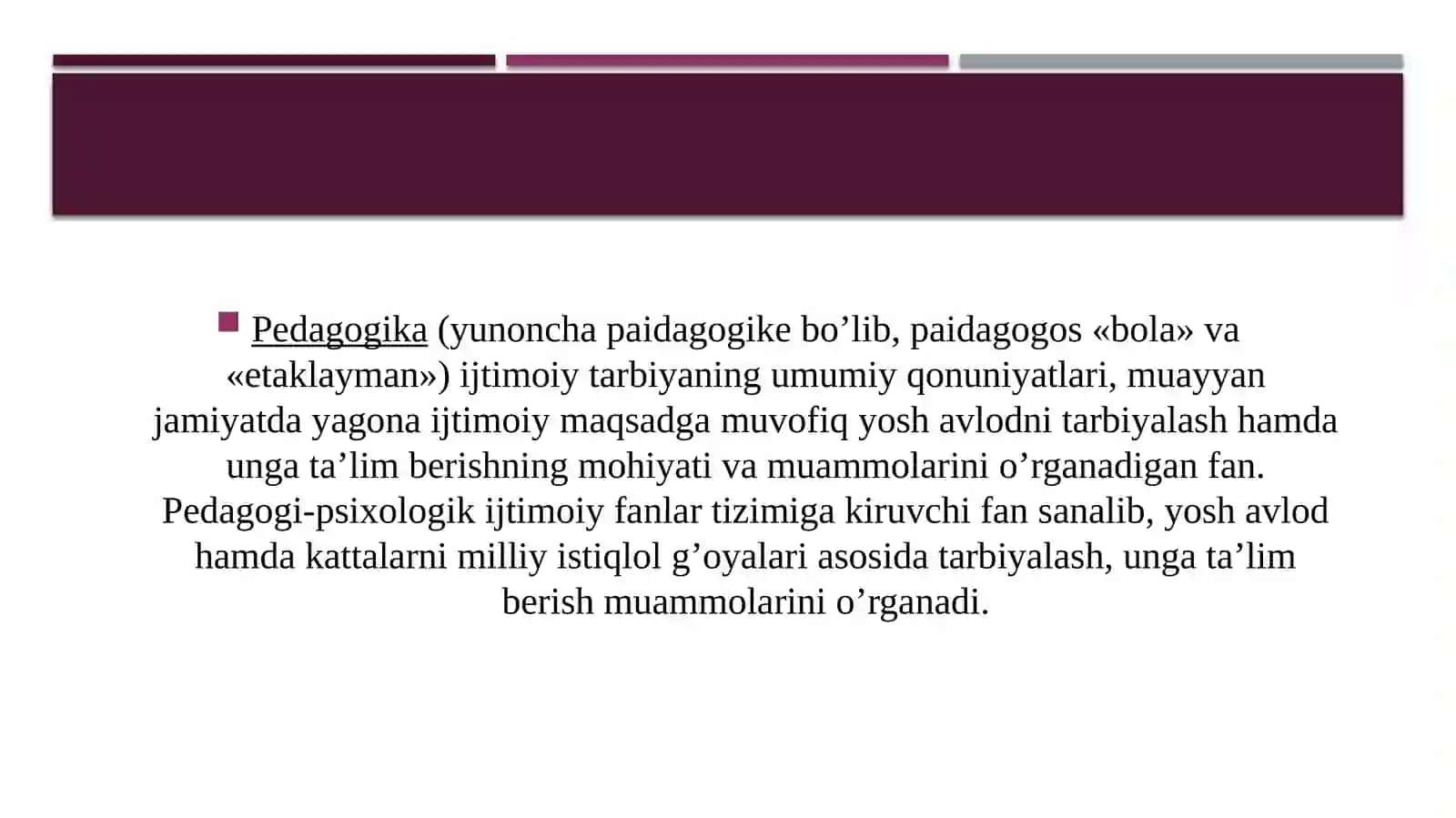Pedagogik fanlar roʻyxatini tuzish va har birining oʻzigaxosliklarini qiyosiy tahlil qilish 2