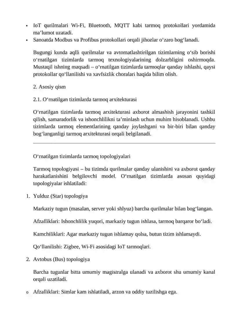 O‘rnatilgan tizimlarda tarmoqlar 2
