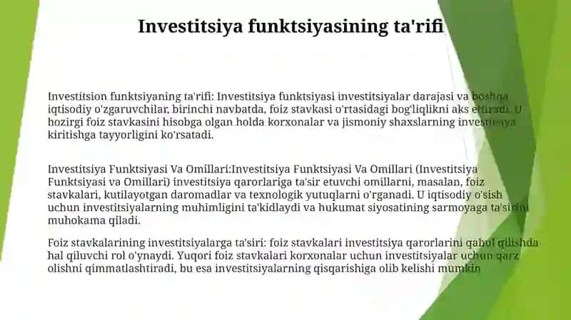 Investitsiya Funktsiyasi Va Omillari 2
