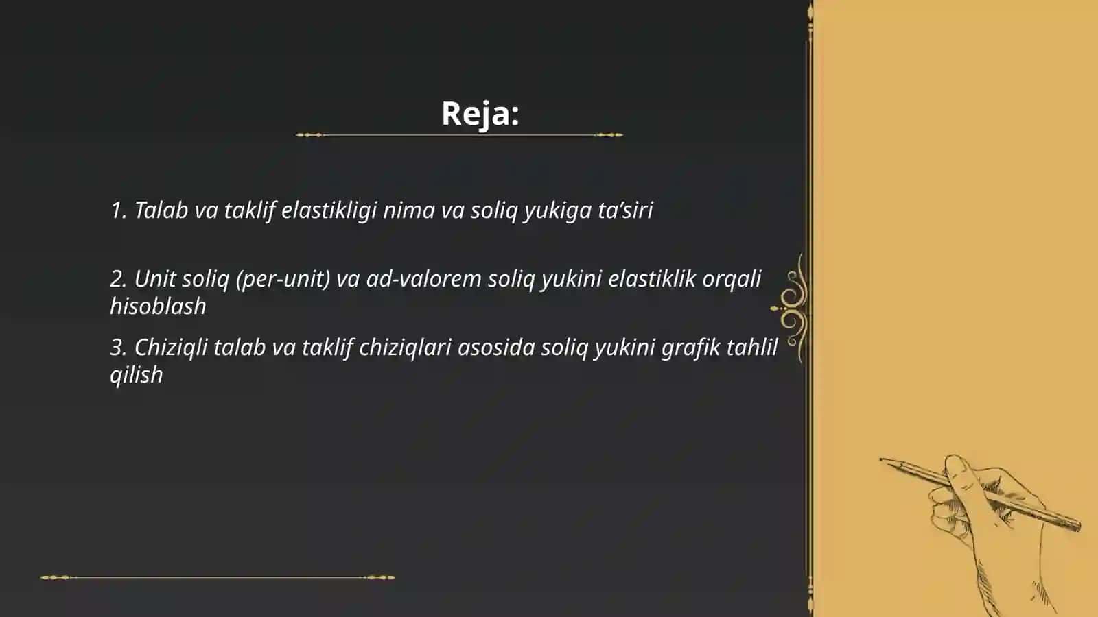 Talab va taklif elastikligiga koʼra soliq yukini hisoblash 2