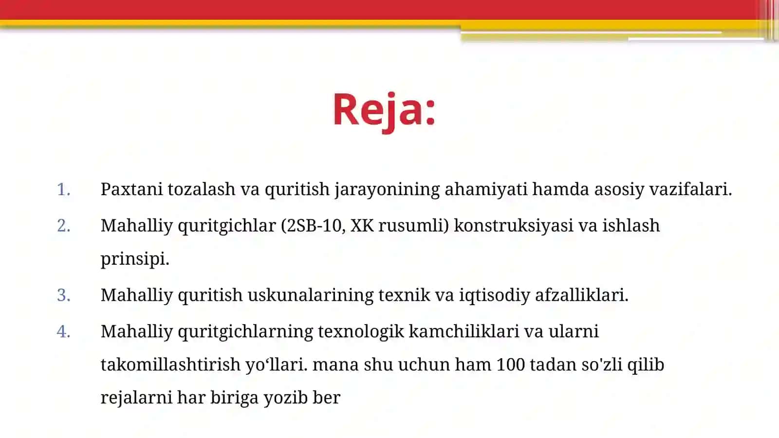 Paxtani tozalash bo‘yicha maxalliy quritgichlarni afzallik va kamchiliklari 2