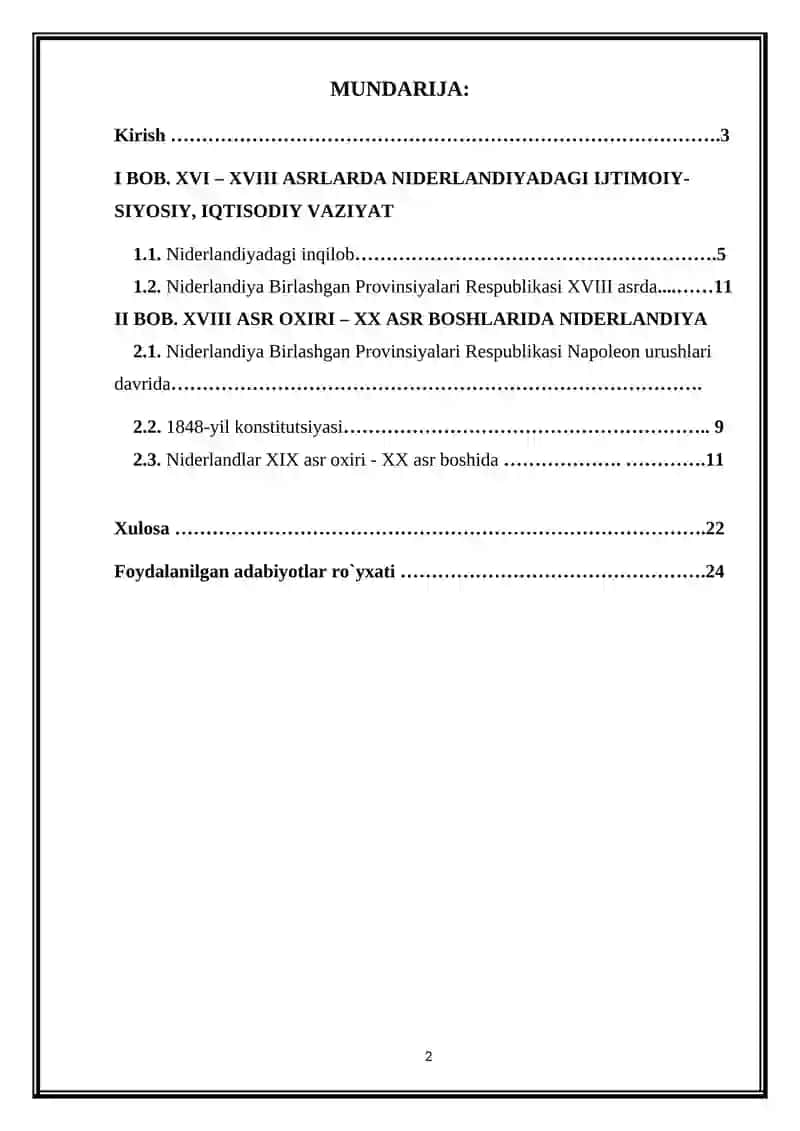 Niderlandlar XVIII asrning oxiri – XIX asrning birinchi yarmida: ijtimoiy-iqtisodiy va siyosiy vaziyat 2