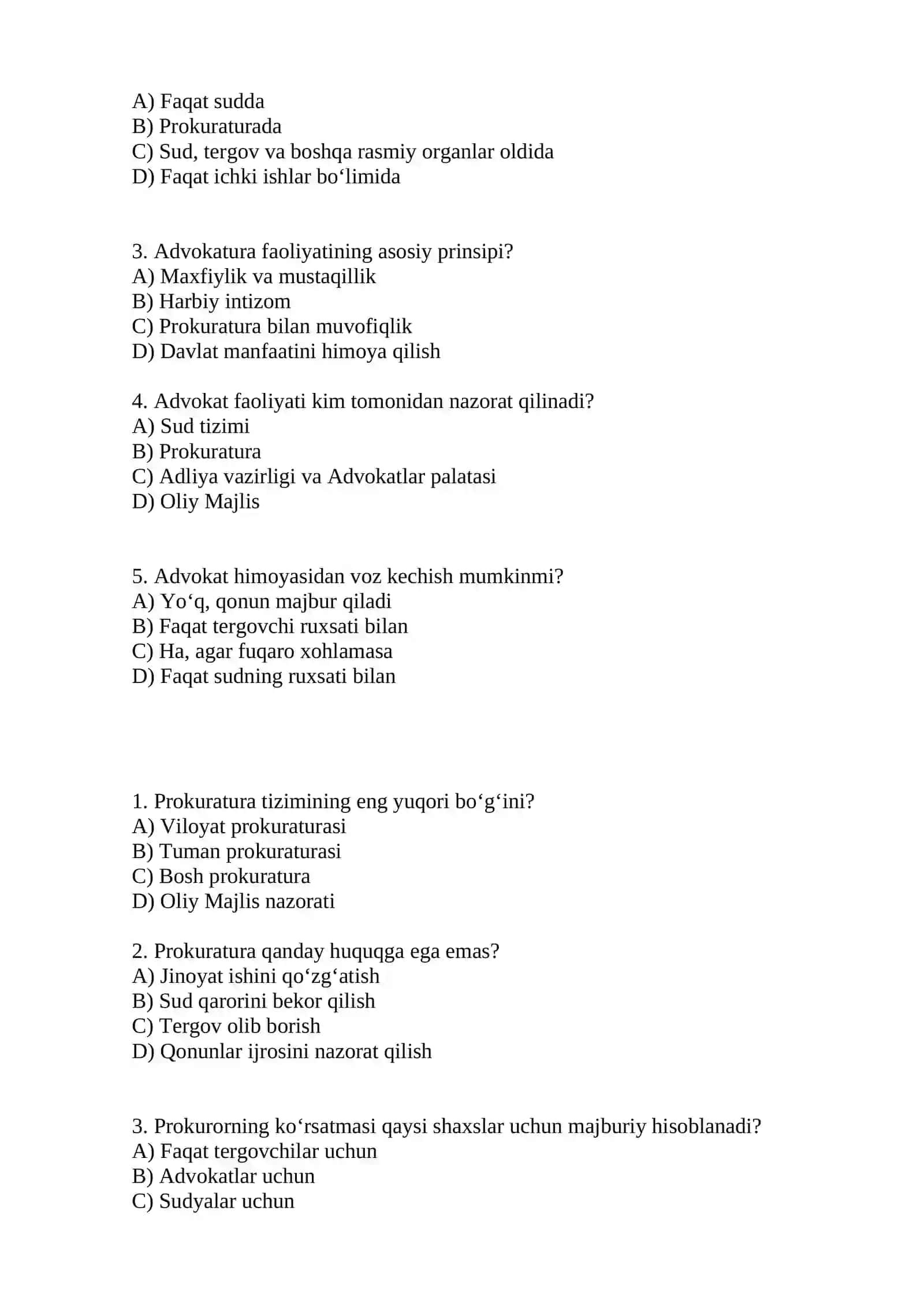 Yangi tahrirdagi O’zbekiston respublikasi Konsitutsiyasi fanidan test 2