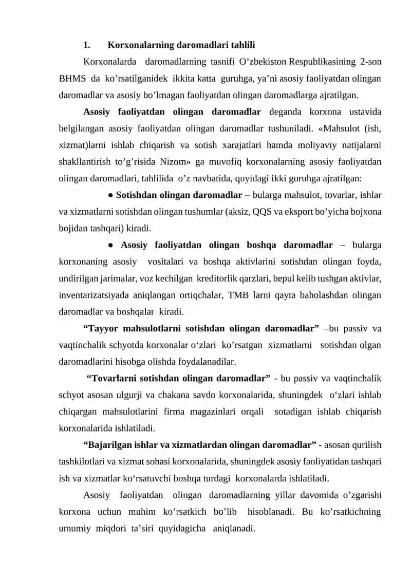 Mahsulotlarni sotishdan olingan daromadlar 2