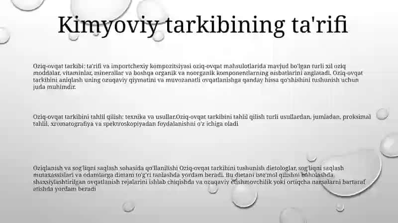 Oziq Ovqat Mahsulotlari Kimyoviy Tarkibi 2