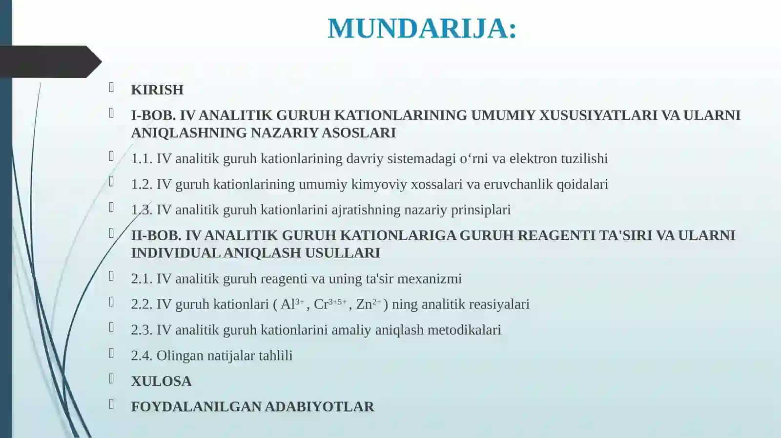 IV ANALITIK GURUH KATIONLARINING UMUMIY TAVSIFI 2