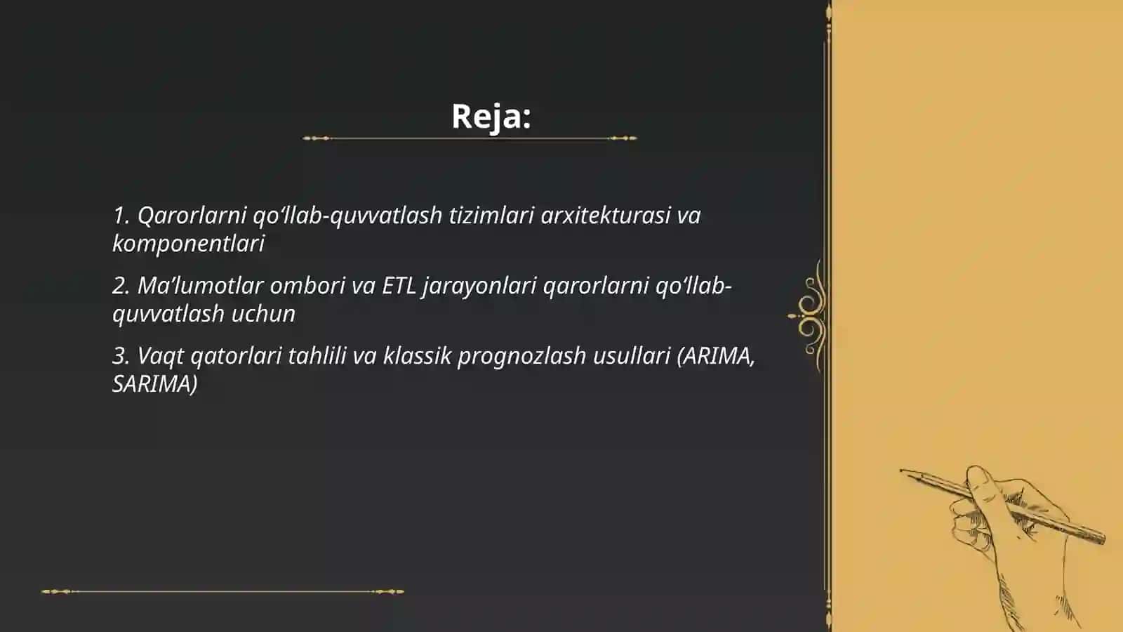 Qarorlarni qoʻllab-quvvatlash tizimlari va prognozlash usullarini yaratish uchun axborot texnologiyalari 2