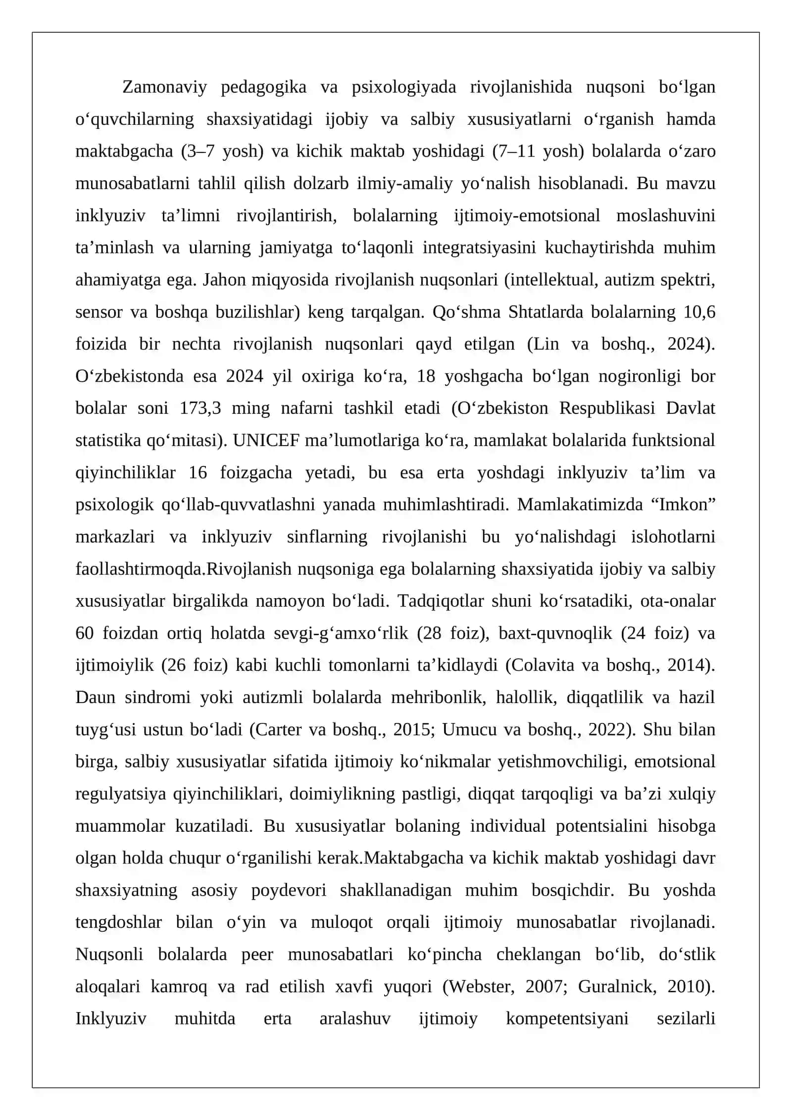 Rivojlanishida nuqsoni bo‘lgan o‘quvchilar shaxsidagi ijobiy va salbiy xususiyatlarni o‘rganish 2