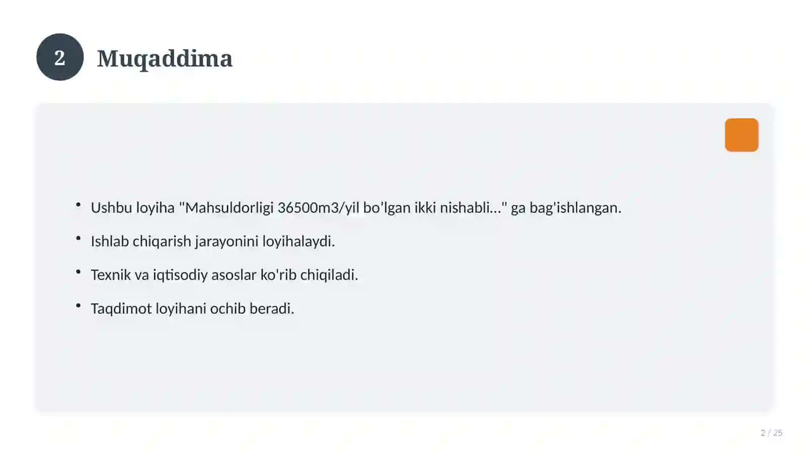 Mahsuldorligi 36500m3/yil bo’lgan ikki nishabli temir beton to’sinlar ishlab chiqarish korxonasini loyihalash chizma 2