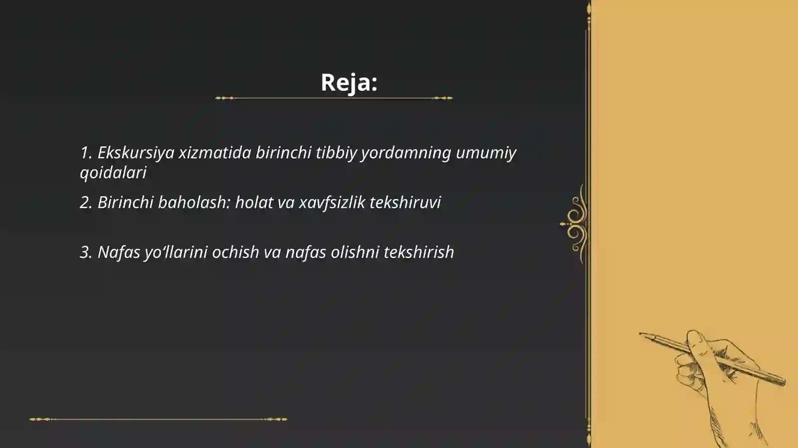 Ekskursiya xizmatida birinchi tibbiy yordam koʻrsatish qoidasi 2