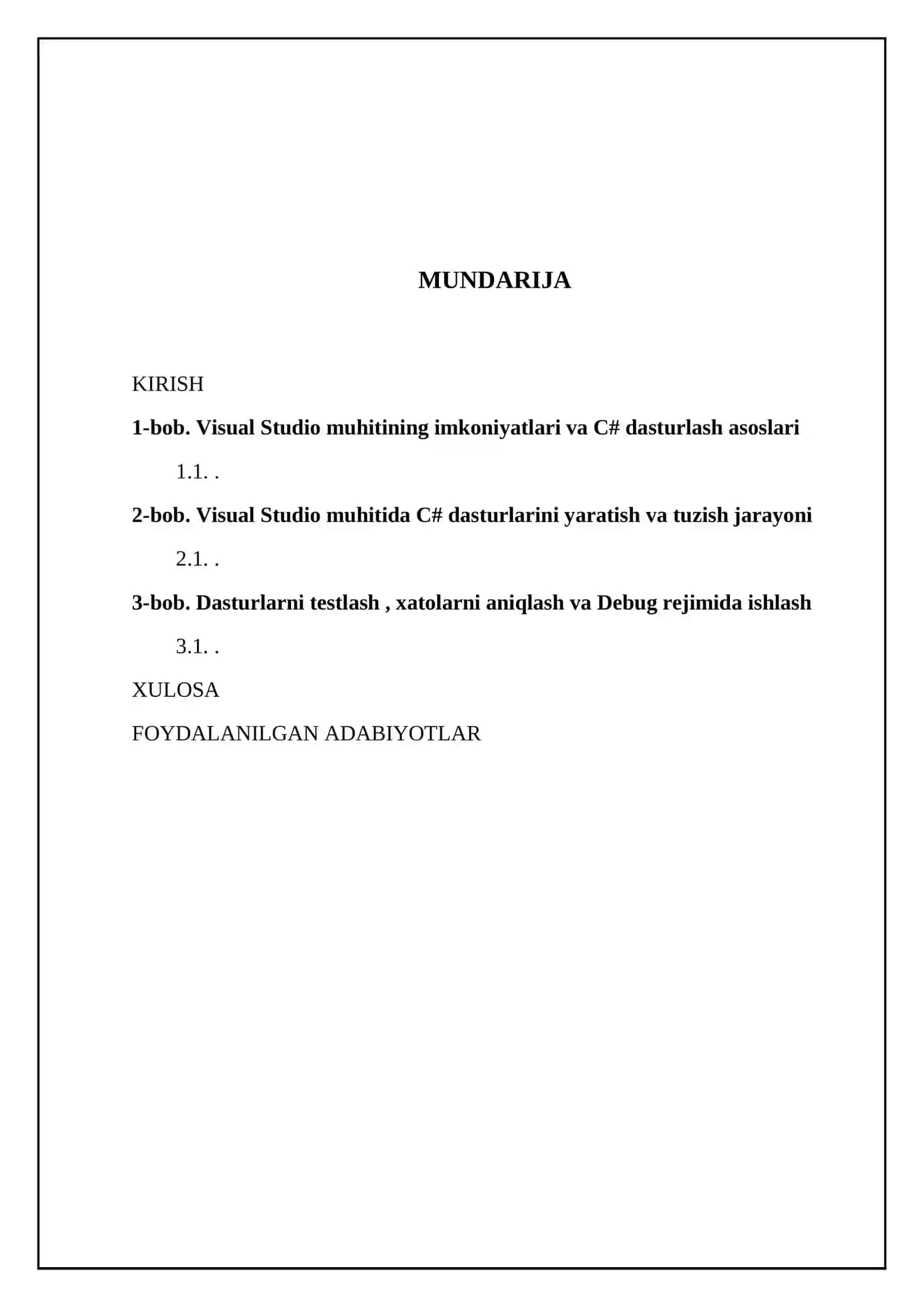 Visual Studio muhitida C# dasturlarini yaratish, tuzish va testlash metodikasi 2