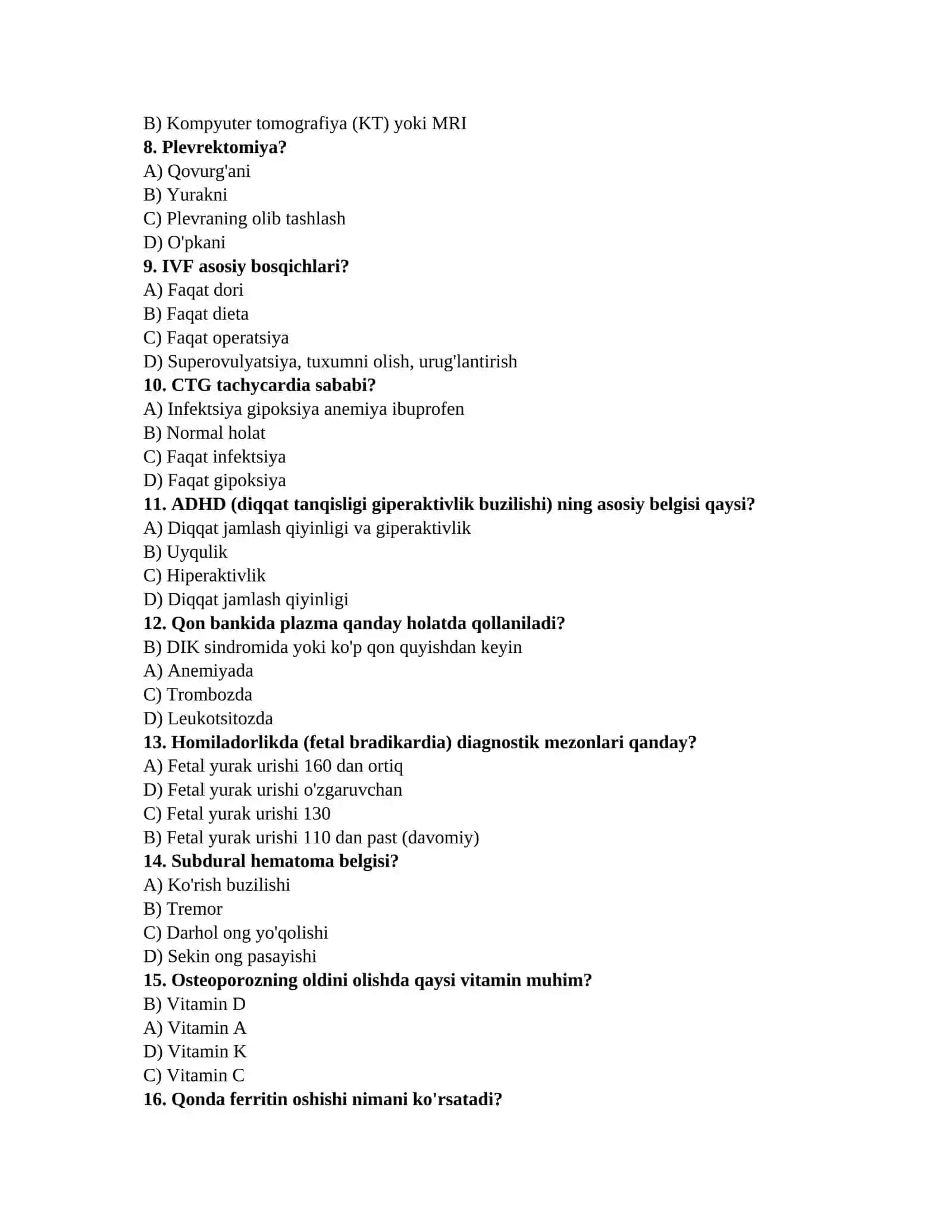 Tibbiyot testlari DOC 2