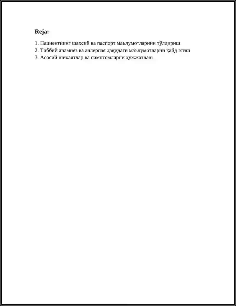 СТОМАТОЛОГИК БЕМОРНИНГ ТИББИЙ КАРТАСИ ВА АМБУЛАТОРИЯ КАРТАСИНИ ТУЛДИРИШ КОИДАЛАРИ 2