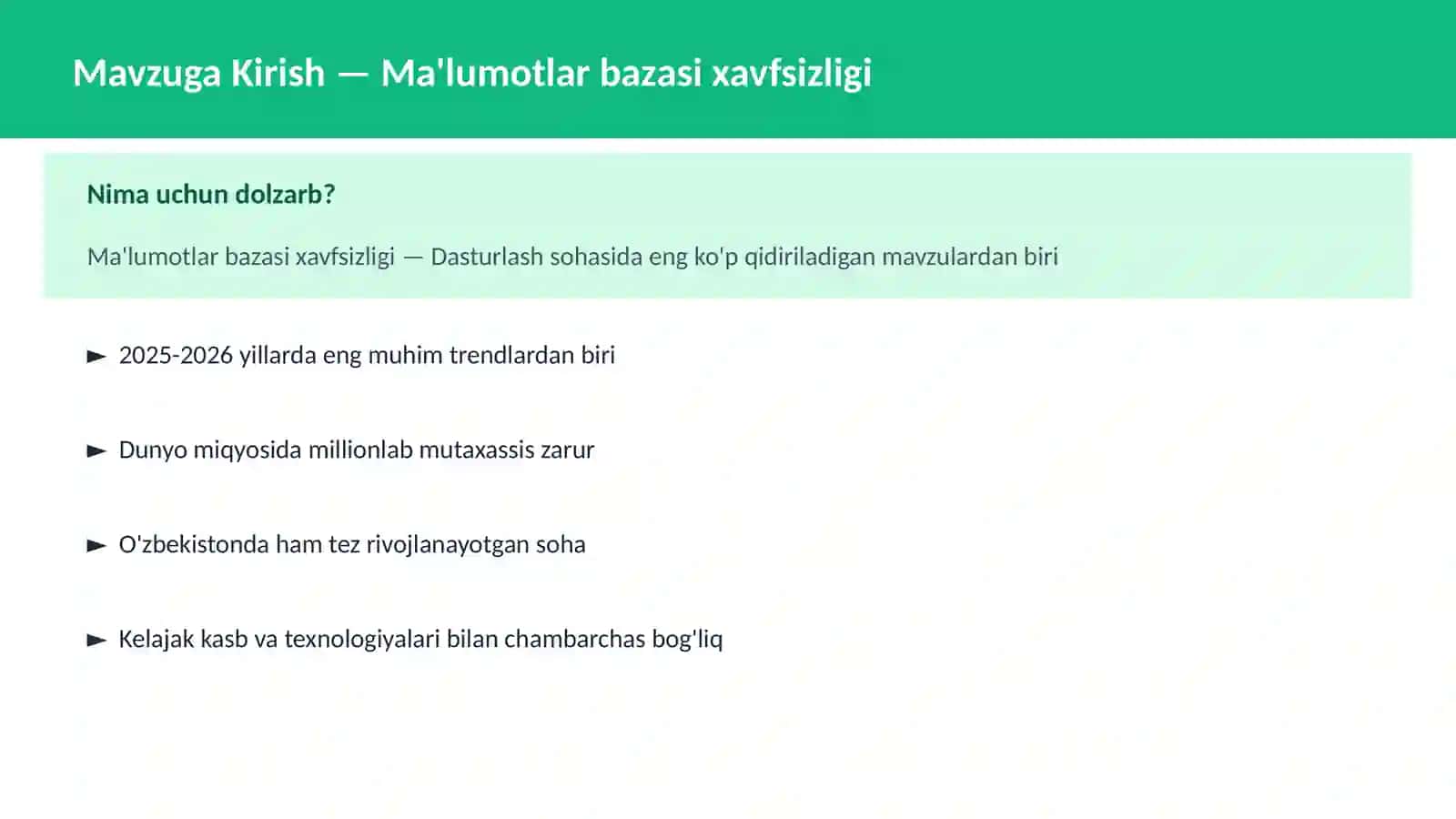 Ma'lumotlar bazasi xavfsizligi 2