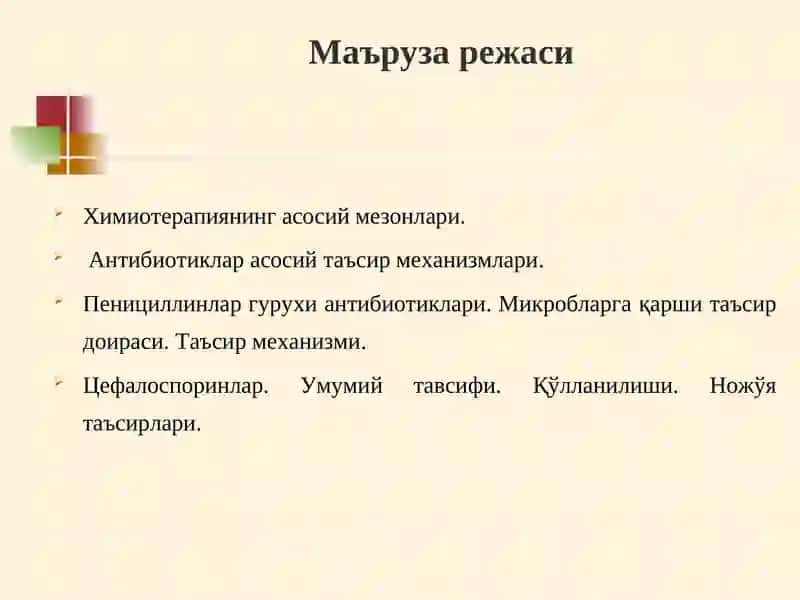 Антибиотиклар. Химиотерапиянинг асосий мезонлари. 2