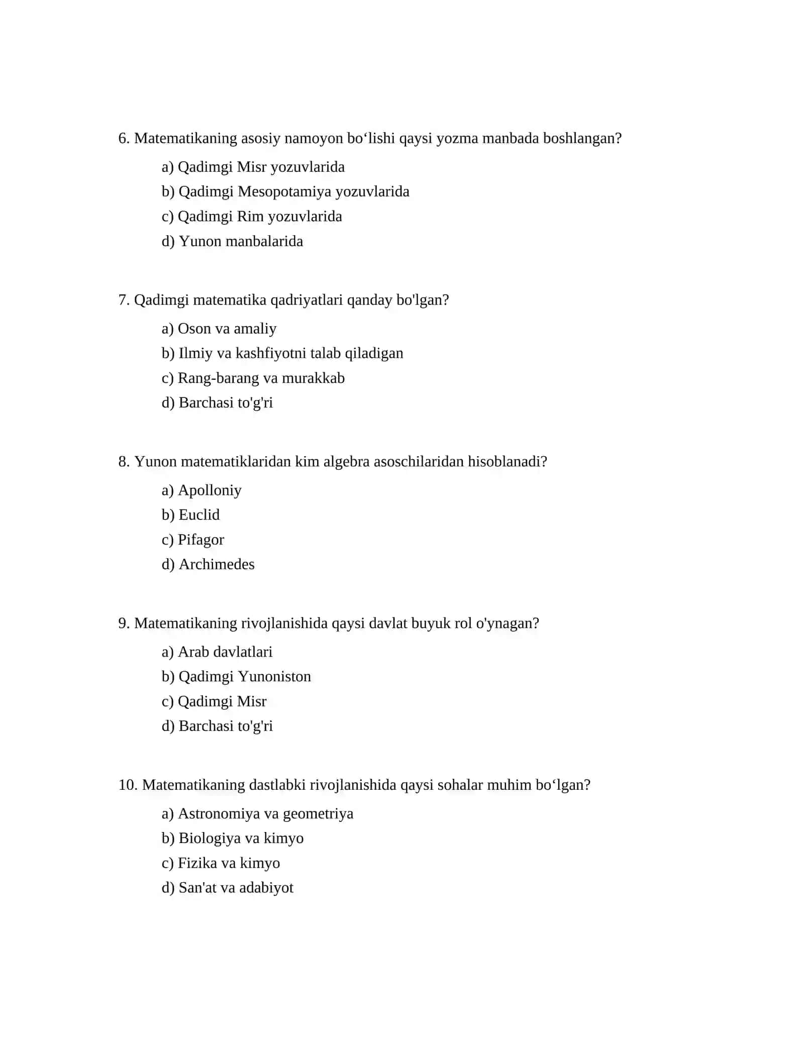 Matematikaning dastlabki rivojlanishi 2
