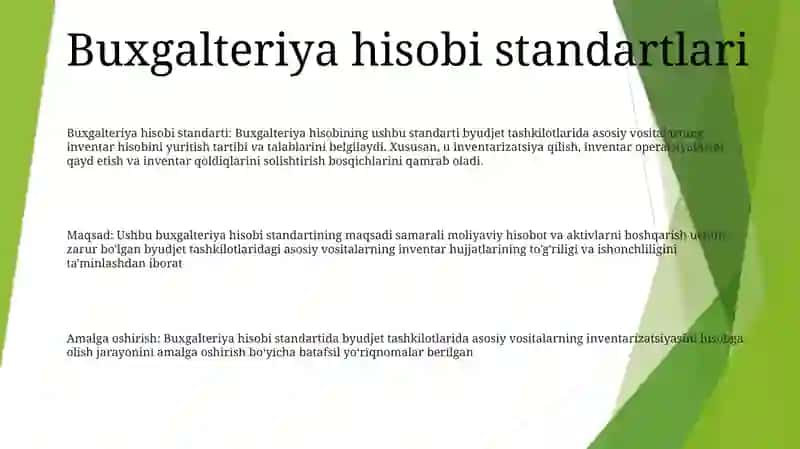 Buxgalteriya hisobi standarti: Byudjet Tashkilotlarida Asosiy Vositalar Inventarizatsiya Hisobi 2