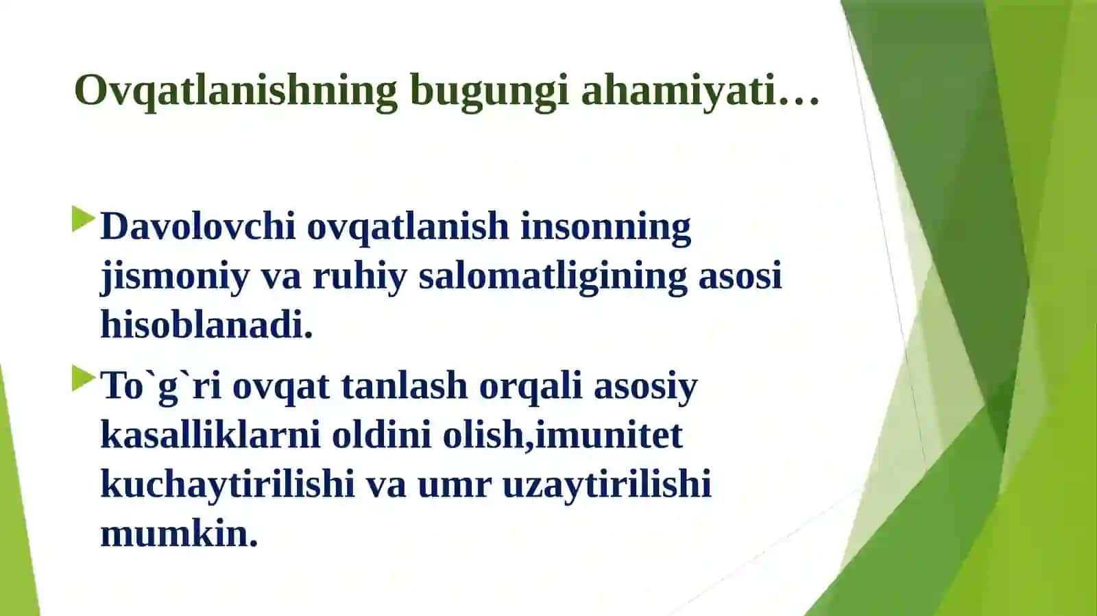 TAVSIYA  ETILADIGAN  TAVSIYA ETILMAYDIGAN  MAHSULOT TURLARI, DAVOLOVCHI PROFILAKTIK OVQATLANISHNING  ALOHIDA XUSUSIYATLARI 2