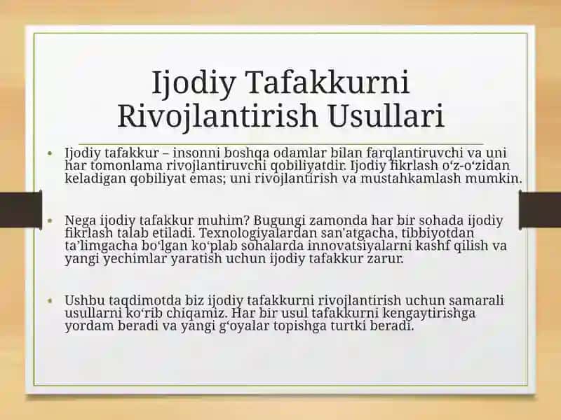 Ijodiy tafakkurni rivojlantirish usullari 2