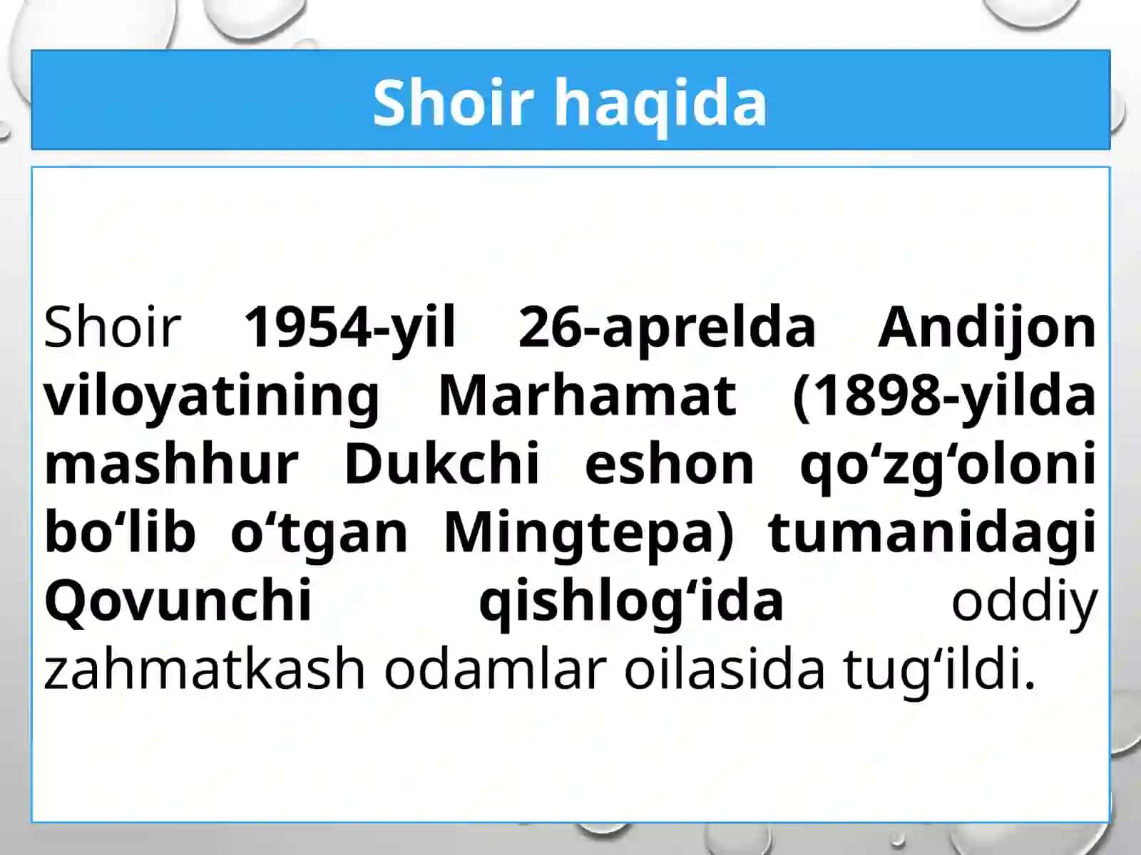 Muhammad Yusuf hayoti va ijodi. She’rlari 2